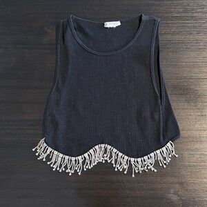 Zara Black Sleeveless Top with Beaded diamond Fringe as m-l